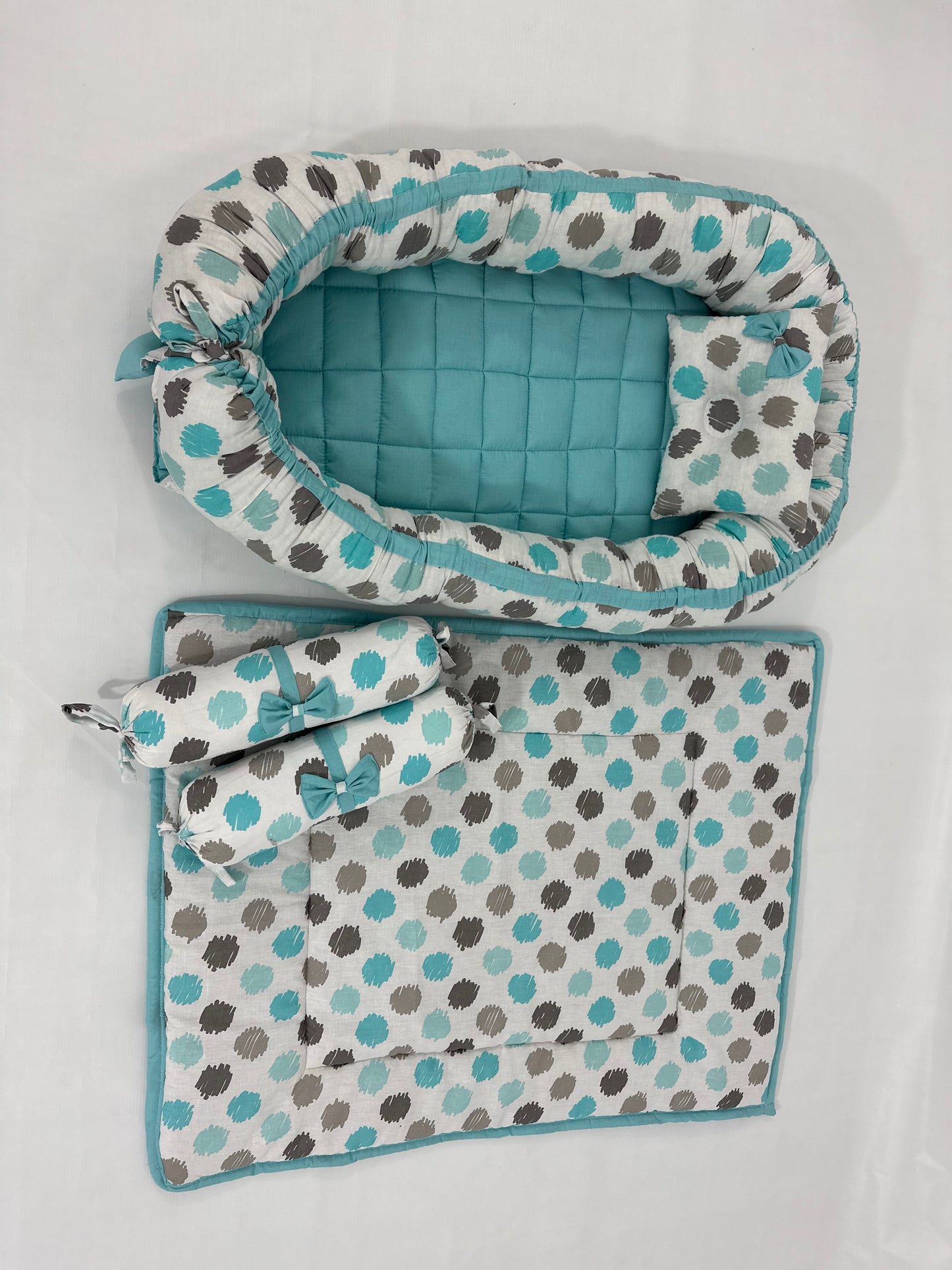 Aqua blue brushed polka snugglebed