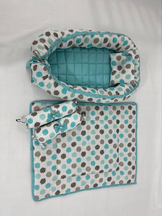 Aqua blue brushed polka snugglebed