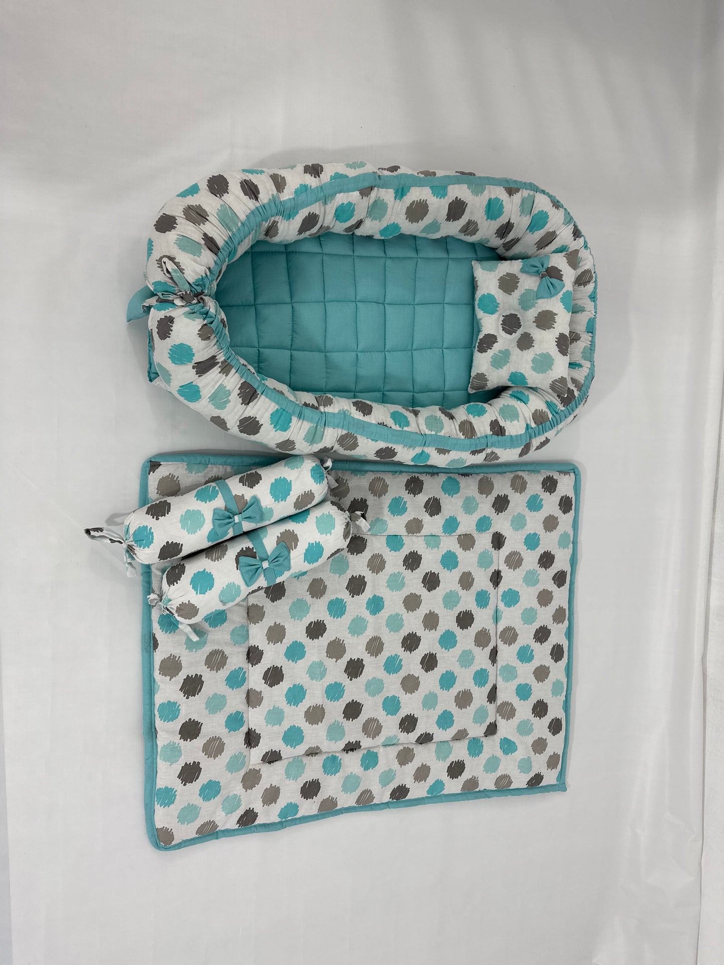 Aqua blue brushed polka snugglebed