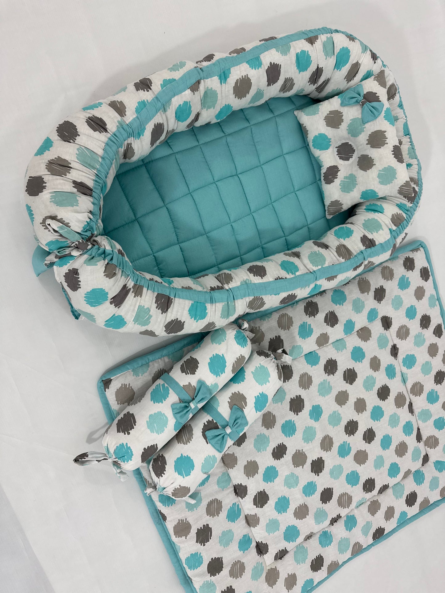 Aqua blue brushed polka snugglebed