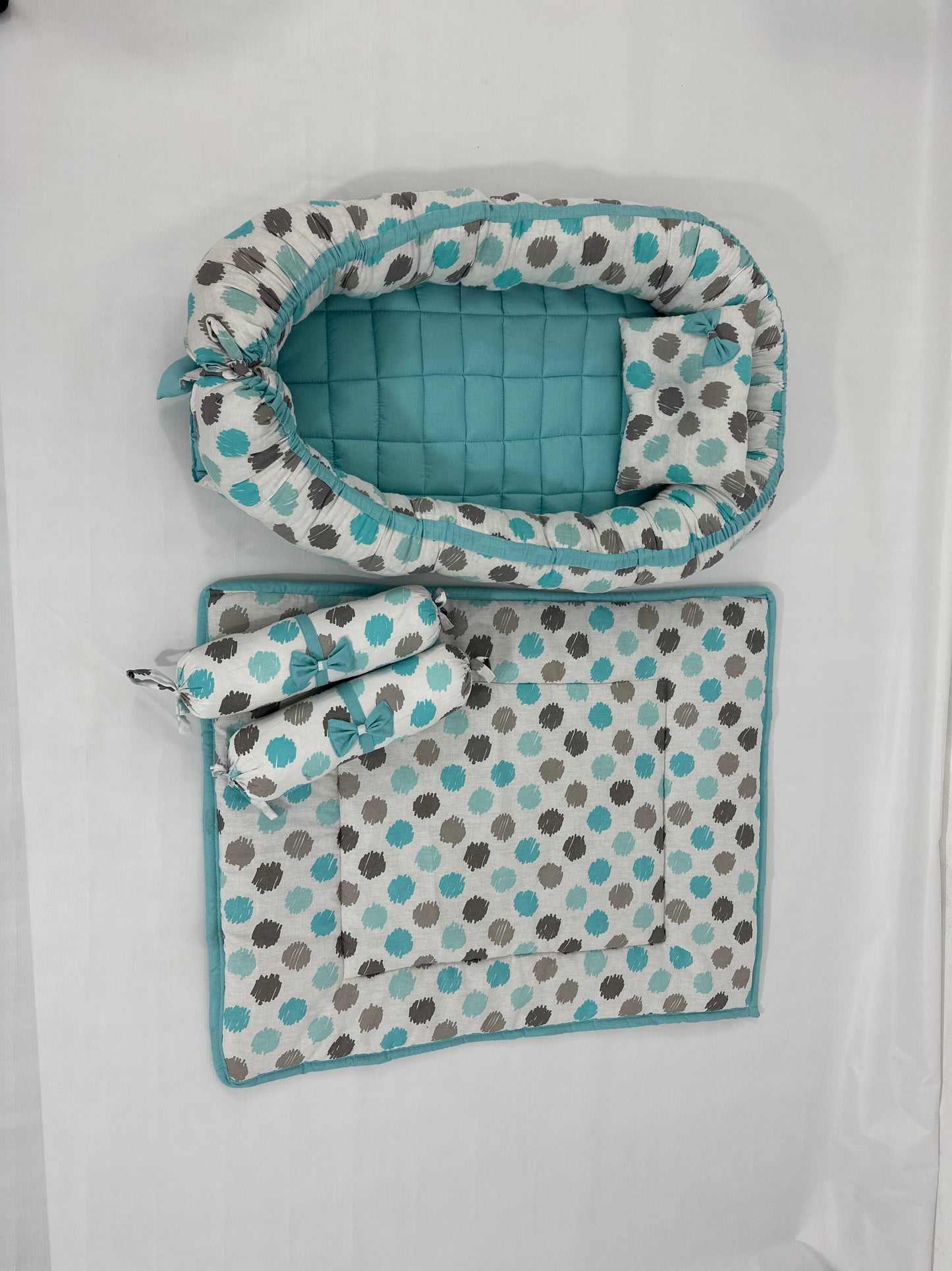 Aqua blue brushed polka snugglebed